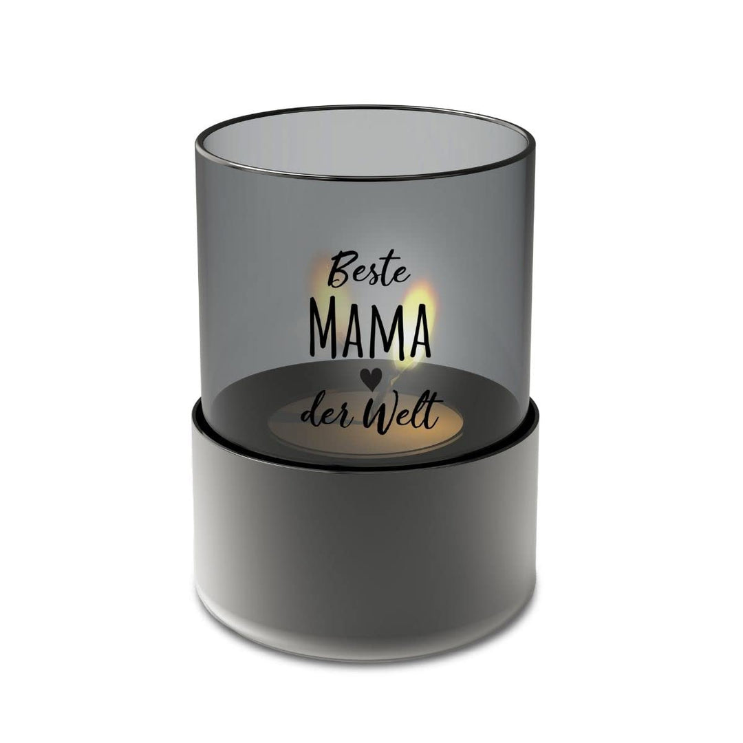 Smyla Windlicht mit Gravur aus Glas und Edelstahl | Beste Mama der Welt | Muttertagsgeschenk Geschen