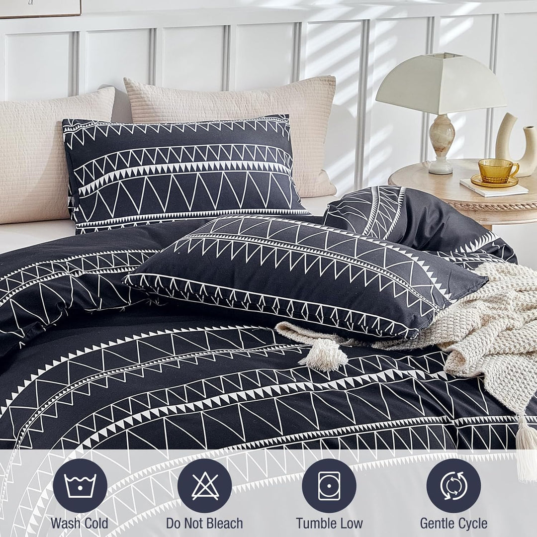 Lekesky Bettwäsche 220x200 3 teilig-Mikrofaser Bettbezug und Kopfkissenbezüge Set mit Schickem Gestr