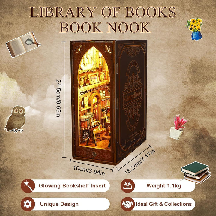 CRIOLPO Book Nook Kit-DIY Puppenhaus Holz Haus, Buch Ecke Miniatur Kit für Erwachsene Teens, 3D Holz
