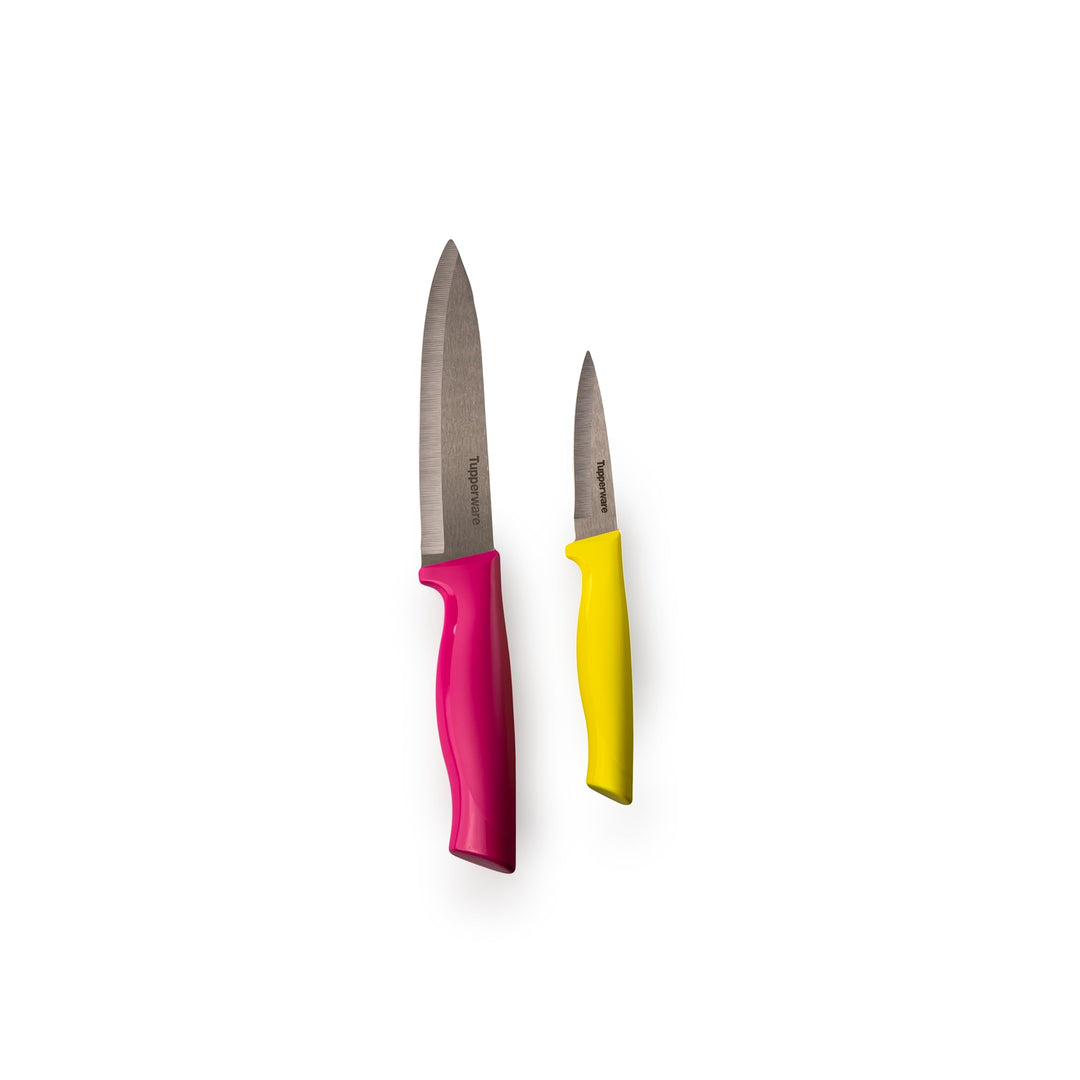 Tupperware Messer Set Essential-Serie (2) Küchenmesser Pink + Gemüsemesser Gelb (inkl. Eidgenossen P