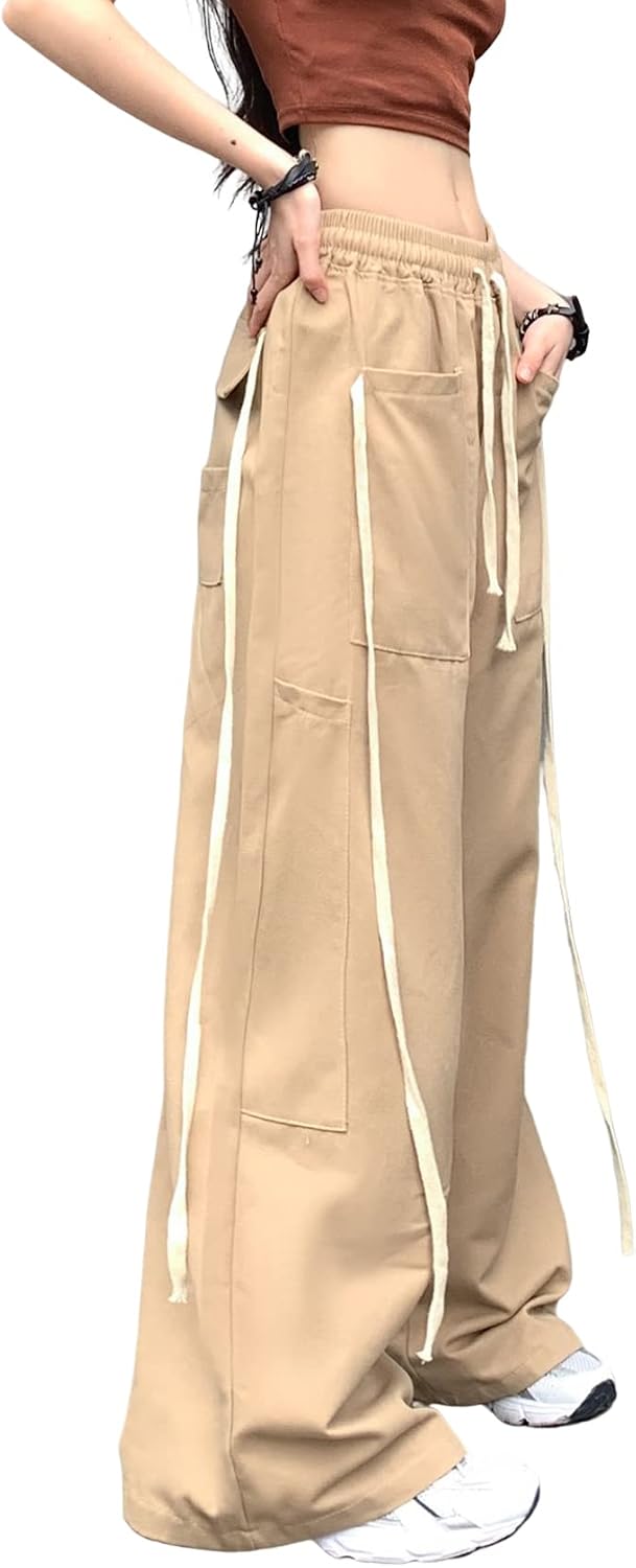 Hewlshawn Cargohose Damen Y2k Baggy Hose 90s Parachute Pants High Waist Straight Hosen Freizeithose