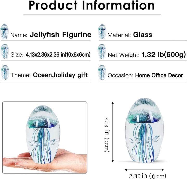 EUSTUMA Handgeblasenes Glas Quallen Figur Ornament, Meerestier Ornament für Aquarium Aquarium, Meere