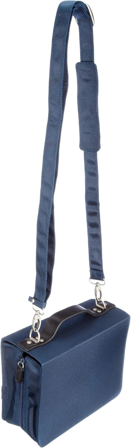 SartoriusSKIN Tasche BASIC Gr. L in Marine-Blau mit Tragegurt & Buchstütze: Nylon/Leder Jura-Einband