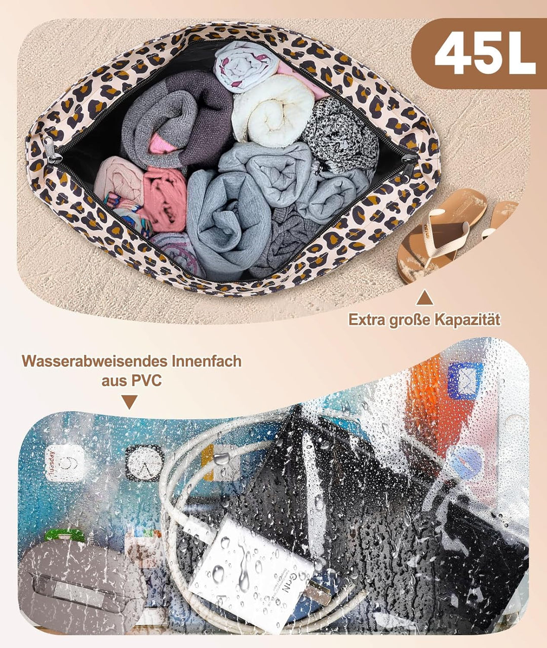 ISEYOU Strandtasche XXL Familie, Gross Strandtasche mit Reissverschluss Wasserdicht Sanddicht, Handt