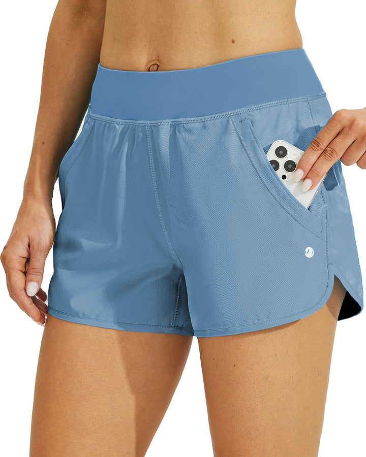 WILLIT Damen 3" Badeshorts Badehose Schwimmen Boardshorts mit Kurzliner Taschen Schnelltrockner UVA