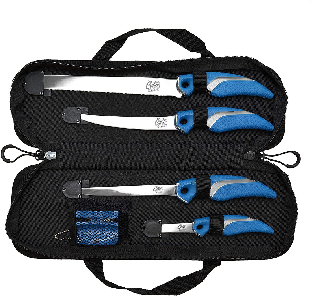 Cuda Anglermesser und Schärfer - Set, Edelstahl , 6-teilig, 18133, Blau