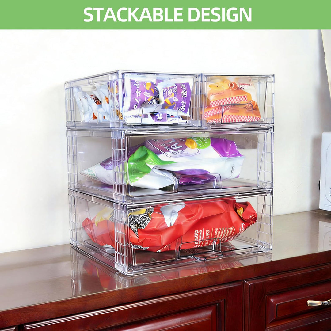 2er Set Breite Stapelbare Aufbewahrungsschubladen für Bad und Küche, Hochfeste Klare Acryl Organizer
