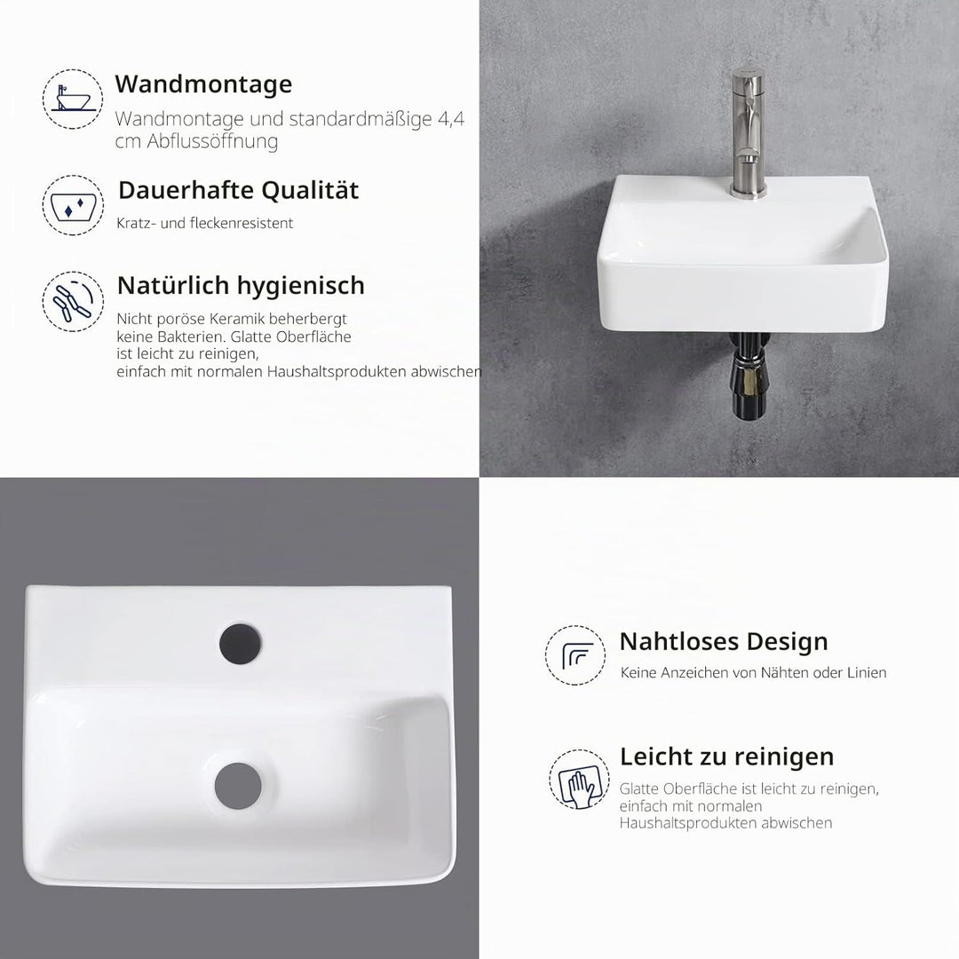 Ibergrif Hänge-Waschbecken, 37x27x11CM, Einfache Reinigung und Installation, Geeignet für Badezimmer