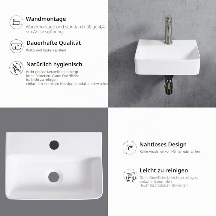 Ibergrif Hänge-Waschbecken, 37x27x11CM, Einfache Reinigung und Installation, Geeignet für Badezimmer