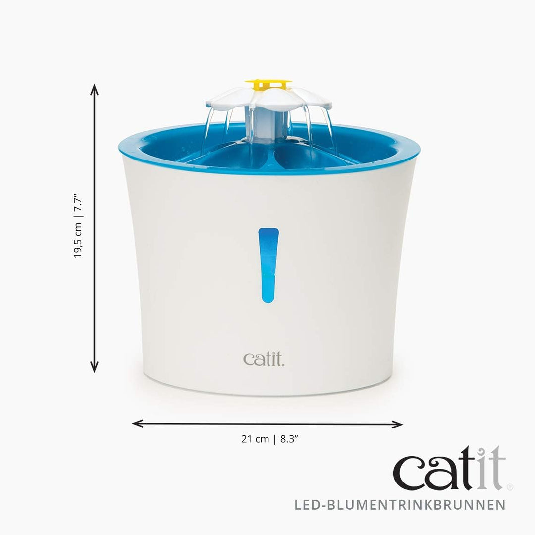 Catit Flower Fountain, Blumentrinkbrunnen mit LED für Katzen, 3L, weiss/blau