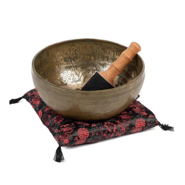 Bodhi Tibetische Klangschale Ø 32 cm | Singing Bowl mit 5 Buddhas Gravur | Handgefertigtes Klangscha