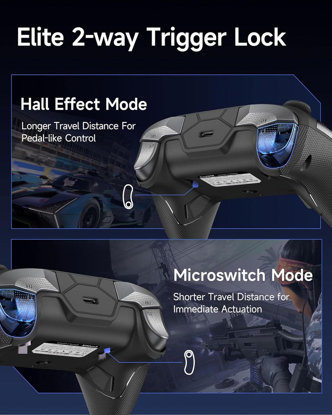 EasySMX D10 Controller PC mit Ladestation, Wireless Controller mit TMR Joystick & 2 in 1 Trigger, 10