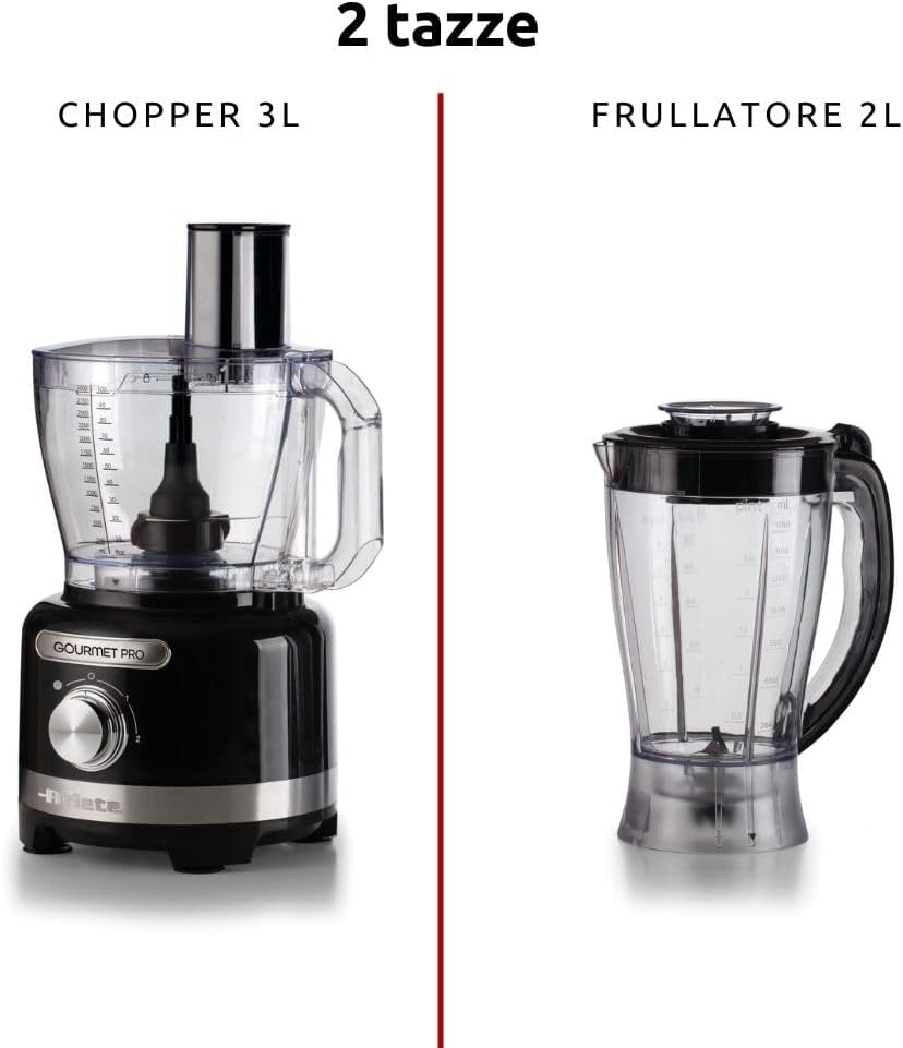 Ariete 1782 Gourmet Pro Moderna, Küchenmaschine, Zerkleinerer 3L, Mixer 2L, 2 Geschwindigkeitsstufen
