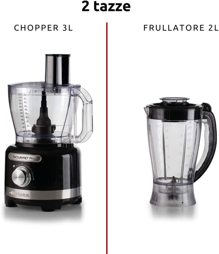 Ariete 1782 Gourmet Pro Moderna, Küchenmaschine, Zerkleinerer 3L, Mixer 2L, 2 Geschwindigkeitsstufen