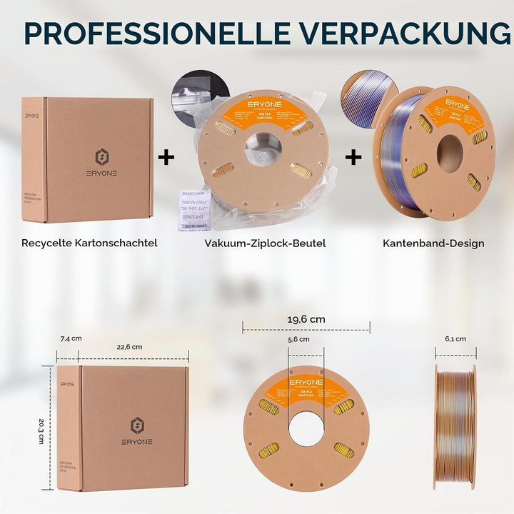 ERYONE Dual Seiden PLA Filament 1.75mm,Co-Extrucsion PLA Seiden Filament für 3D Drucker +/- 0,03 mm,