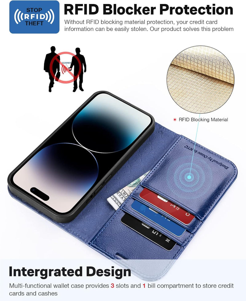 OCASE Hülle iPhone 14 Pro [Abnehmbare magnetische Hülle] [Kabelloses Laden] [Displayschutz] [Kartenf