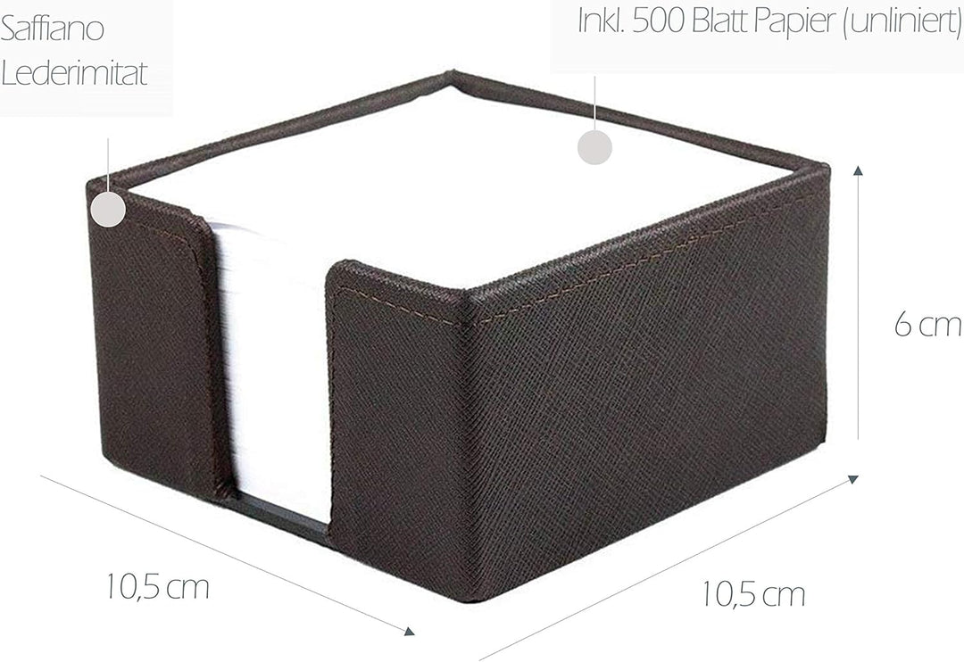 DELMON VARONE - Zettelkasten Saffiano Lederimitat braun, Zettelbox inkl. 500 Blatt Papier, Notizklot