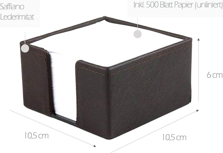DELMON VARONE - Zettelkasten Saffiano Lederimitat braun, Zettelbox inkl. 500 Blatt Papier, Notizklot