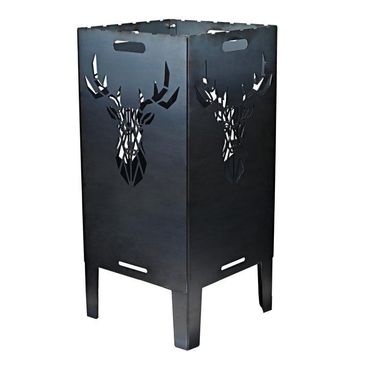 Feuertonne Hirsch &amp; Löwe - Massive Feuerkorb Feuerschale aus Stahl Outdoor Firepit mit Motiv Stabil,