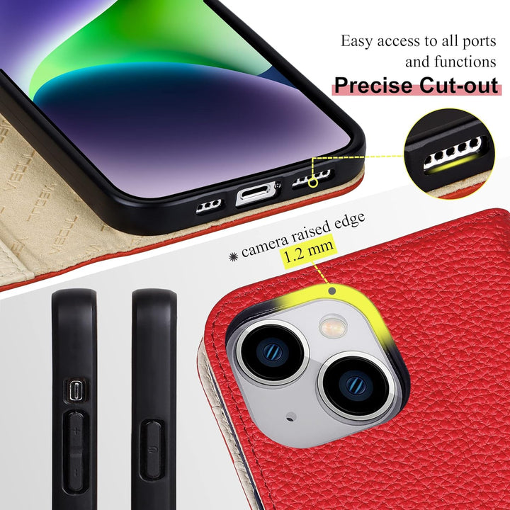 VISOUL Hülle für iPhone 13, Schutzhülle [Echt Leder] [Schützt vor Stoss] [Kartenfach] [Magnetverschl