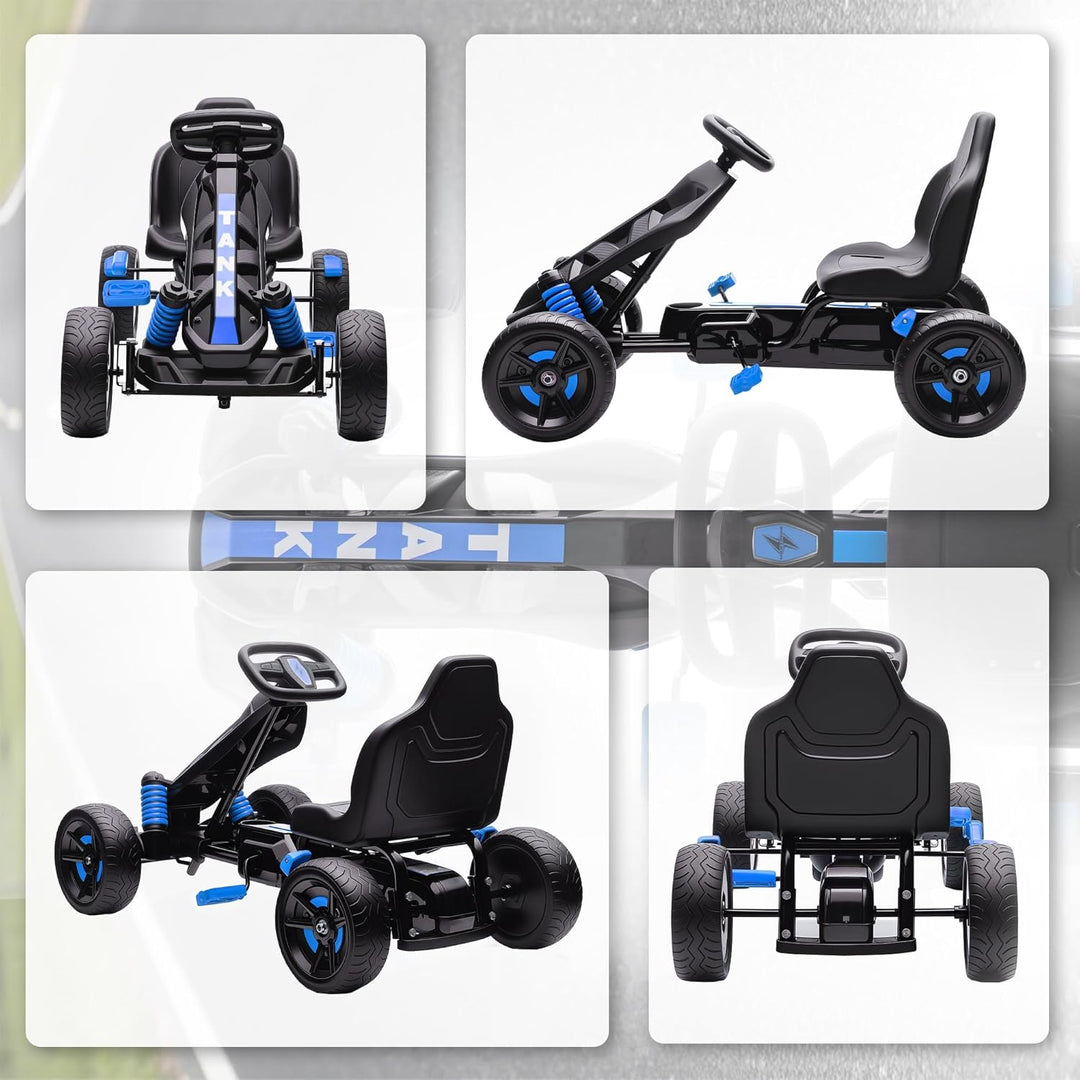AIYAPLAY Gokart Tretauto mit Handbremse, Automatisches Kupplungssystem, Vor- und Rückwärtsgang, Tret