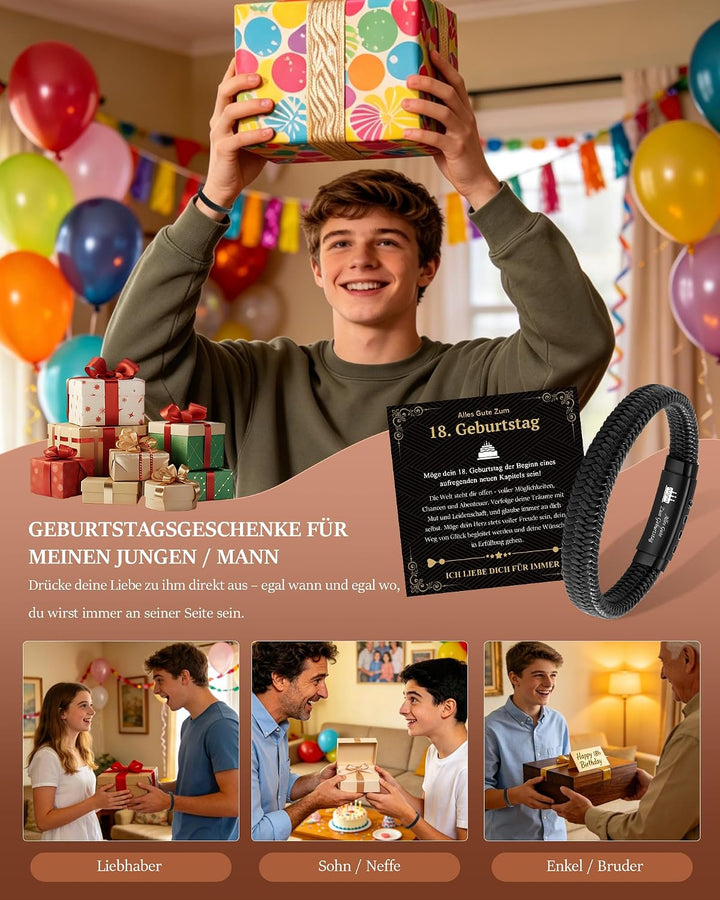 CheersLife 13-18. 30 40 50 60 Geburtstagsgeschenk für Männer Jungen, Verstellbar Lederarmband zum Ge