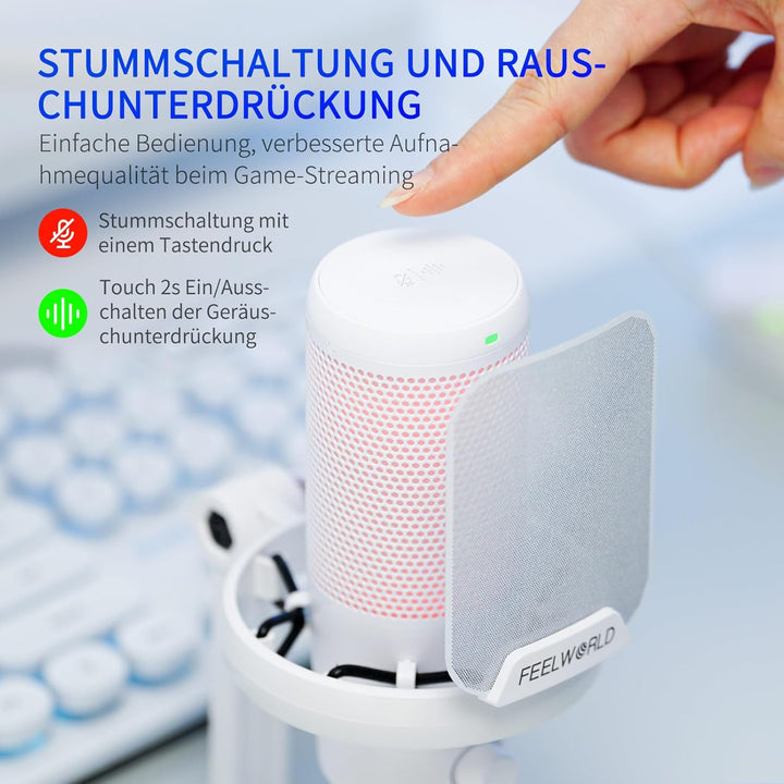 FEELWORLD VM1 USB-Gaming-Mikrofon für die Aufnahme von Podcasts, weisser Formfaktor, Studio-PC-Mikro
