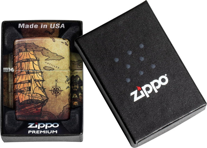 ZIPPO – Sturmfeuerzeug, Pirate Ship, 540° Color Image, White Matte, nachfüllbar, in hochwertiger Ges