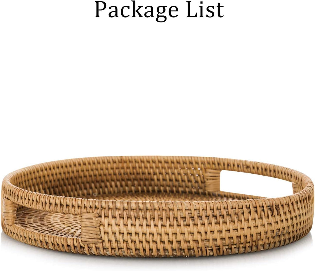Sziqiqi Rattan Serviertablett mit Griffen 30cm Handgewebtes Wicker-Tablett Rattan-Tablett Rustikales