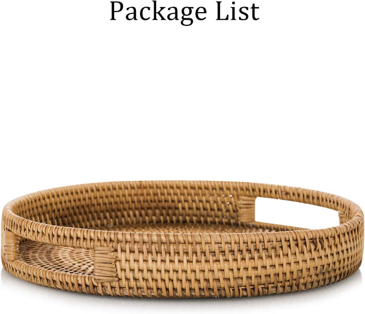 Sziqiqi Rattan Serviertablett mit Griffen 30cm Handgewebtes Wicker-Tablett Rattan-Tablett Rustikales