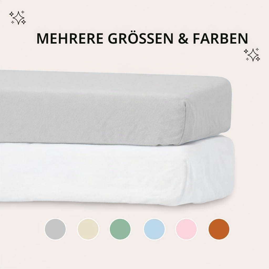 Lovely Hippo 2X Spannbettlaken 50x83cm 100% Baumwolle + 1X Matratzenschoner 100% wasserfest - 3er Se