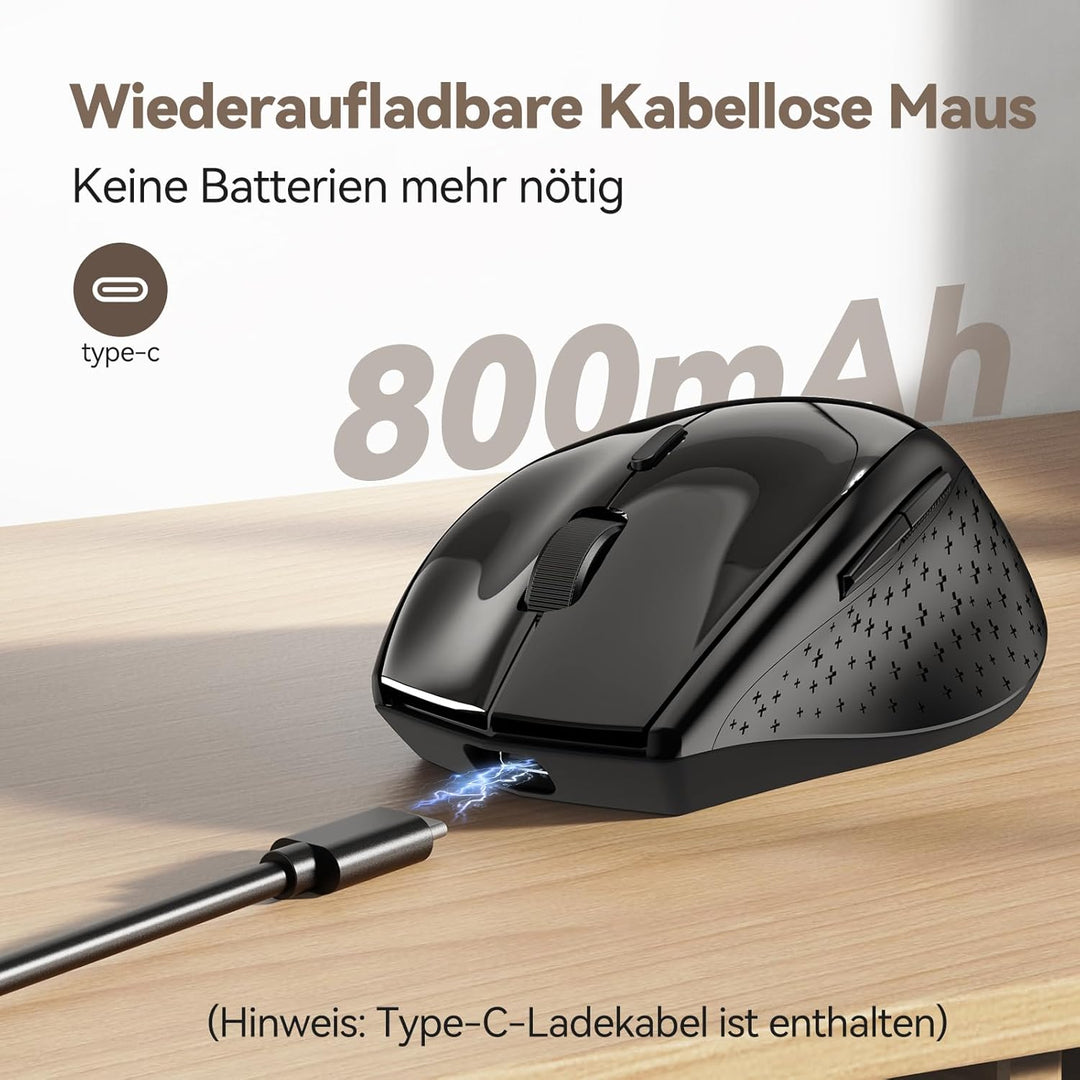TECKNET PRO Kabellose Maus Jiggler, Wiederaufladbar, Silent Funkmaus | 6400 DPI, 2,4 GHz Computermau