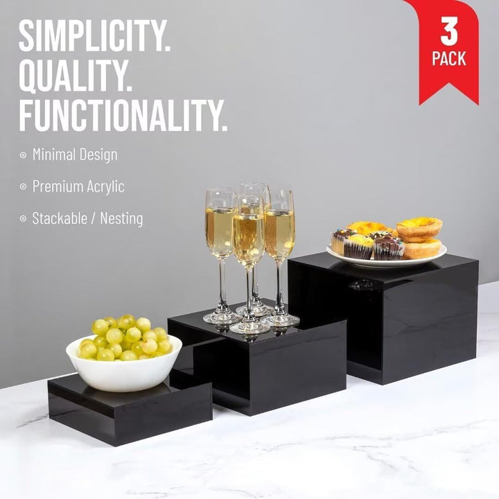 Buffet Ständer Acryl, 6'' x 7'' x 8'' Lebensmittel-Präsentationsboxen 3er Set, Würfel-Dessertständer