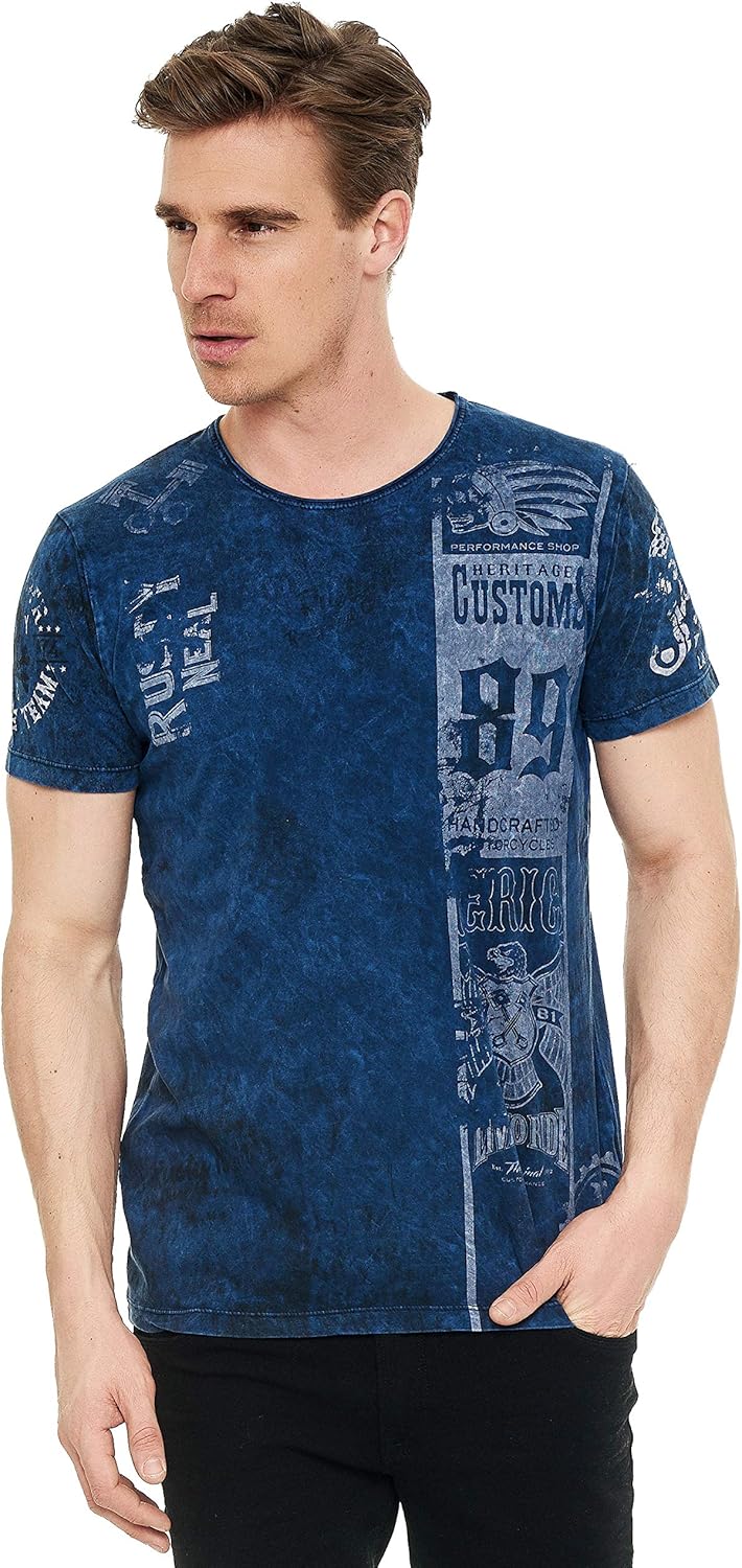 T-Shirt Herren Kurzarm Rundhals Tshirt für Männer S M L XL XXL 3XL Printed Regular Fit Verwaschen 22