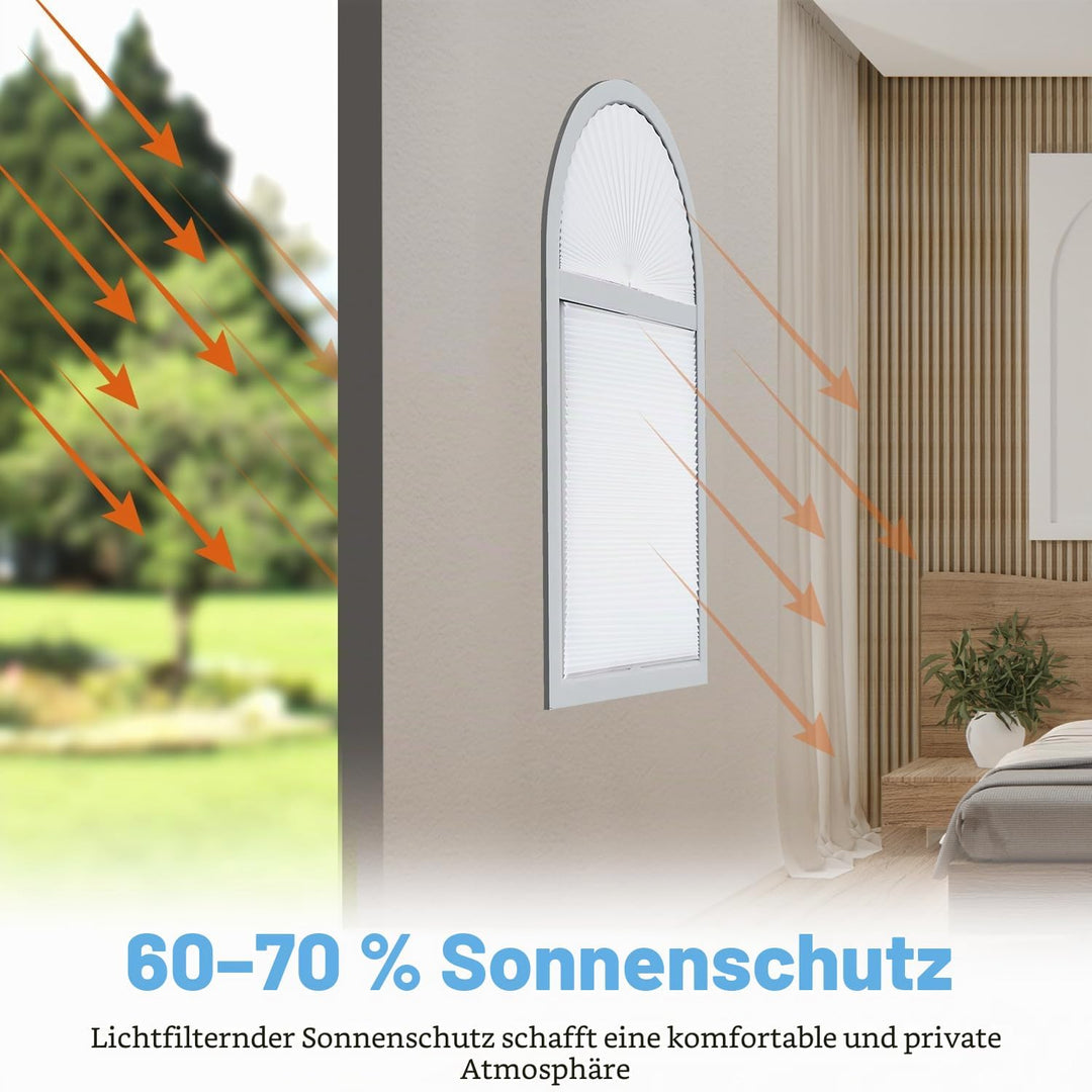 Bogenfenster-Plissee-Jalousien für halbrunde Bogenfenster, einfach zu schneiden und zu installieren,