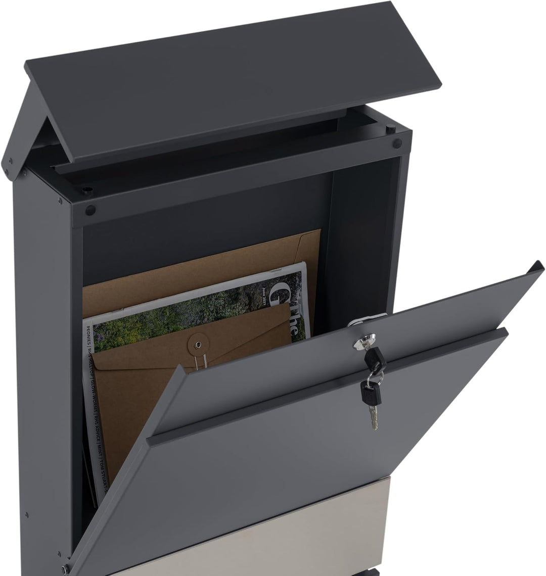 Zelsius Briefkasten mit Zeitungsfach | Postbox in Anthrazit (RAL7016) mit Edelstahl Zeitungsfach | S