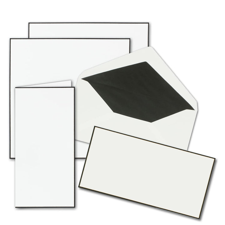 NEUSER PAPIER 50x Trauerkarten Sets - DIN Lang Doppelkarten mit gefütterten Umschlägen - beides mit