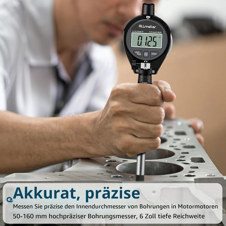 Digital Bohrungsmessgerät, Innenmessuhr 50–160 mm, 0,01 mm Genauigkeit, inkl. 12 Messköpfe und ABS-B