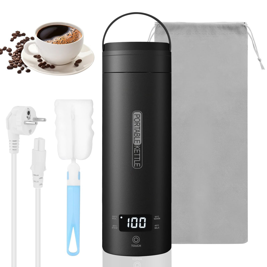 Elektrischer Reisewasserkocher Klein 500ml, Mini Wasserkocher Tragbar 316 Edelstahl Doppelschicht, T