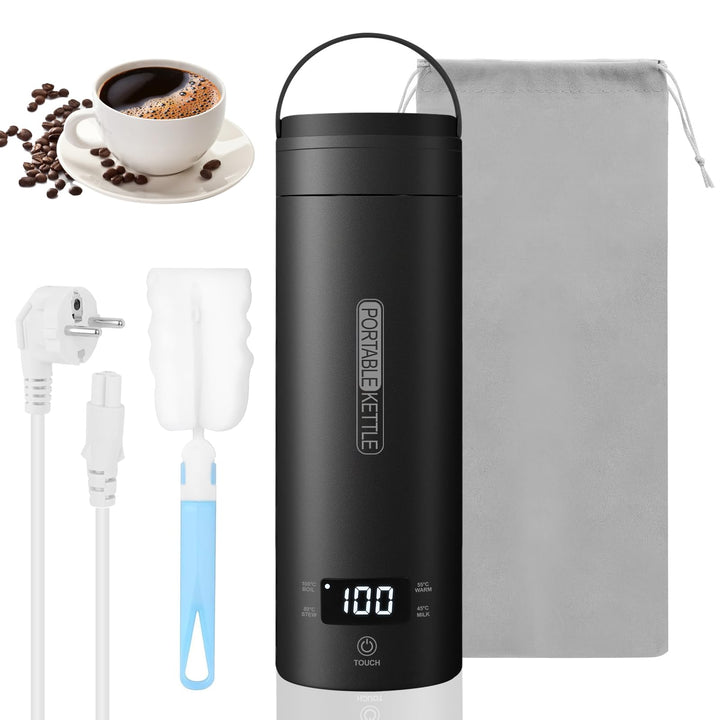 Elektrischer Reisewasserkocher Klein 500ml, Mini Wasserkocher Tragbar 316 Edelstahl Doppelschicht, T