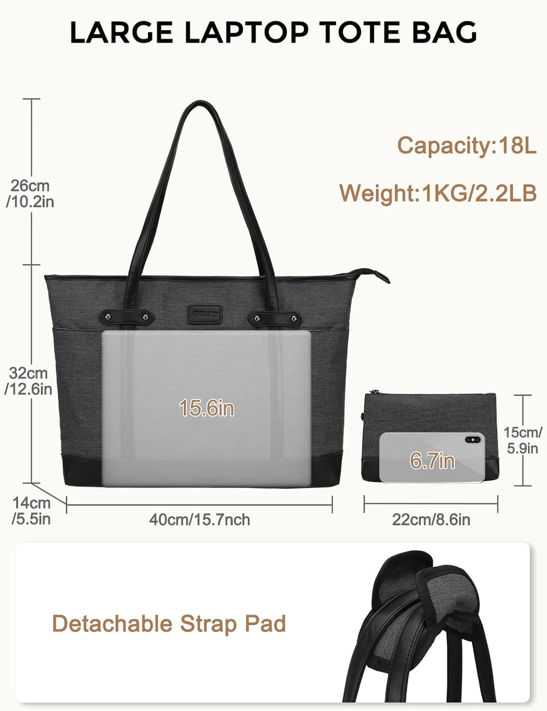 RAVUO Laptop Handtasche Damen,Elegant 15,6 Zoll Schultertasche Wasserdicht Shopper Aktentasche Busin