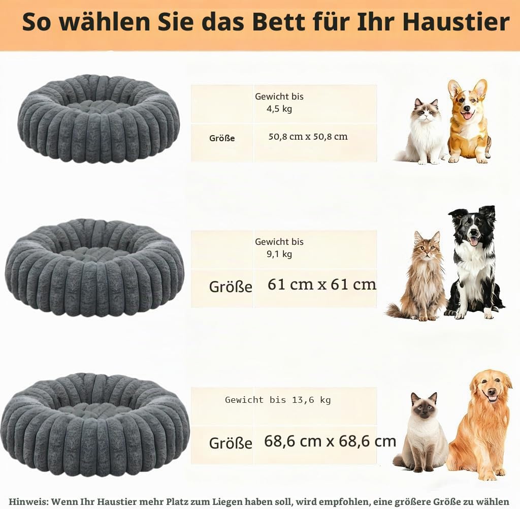 Flauschig Haustierbett Waschbar Hundebett Katzenbett Rund Donut Hundekorb Indoor Katzenkissen Katzen