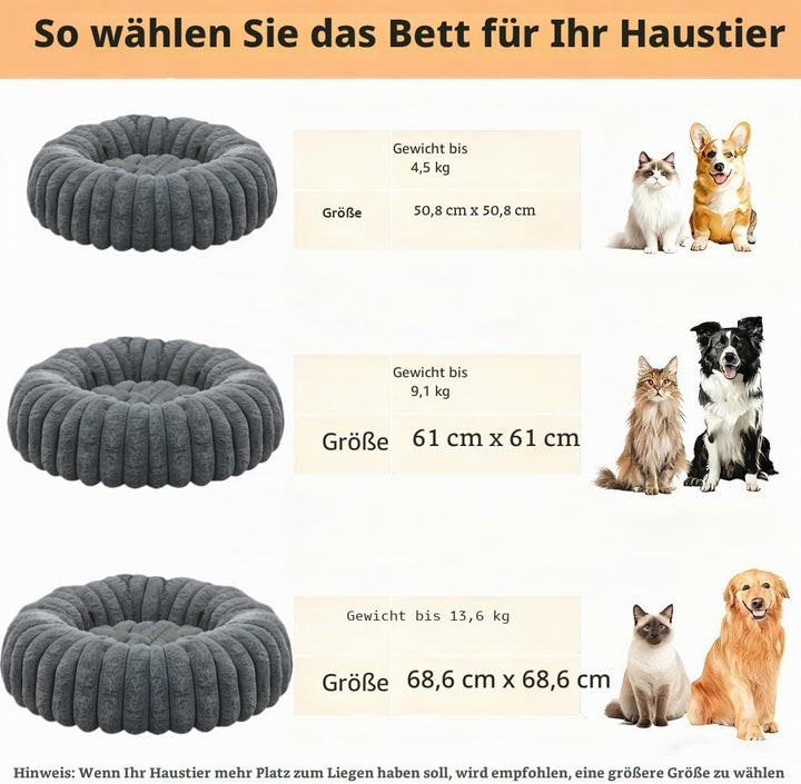 Flauschig Haustierbett Waschbar Hundebett Katzenbett Rund Donut Hundekorb Indoor Katzenkissen Katzen