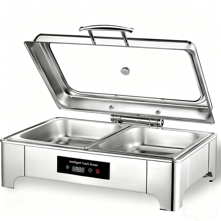 Chafing Dish Elektrisch, 9L Edelstahl Speisewärmer Buffetwärmer mit Touch-Temperaturregelung, Warmha
