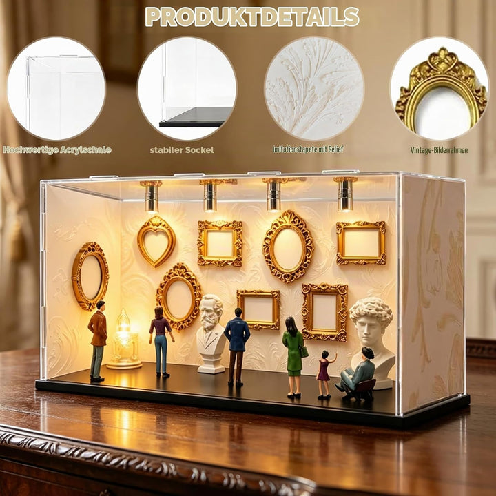LUKIUP DIY Mini Museum Silhouette Box, Kreatives Erinnerungsdisplay Kit Mit 6 Figuren 9 Gold Rahmen