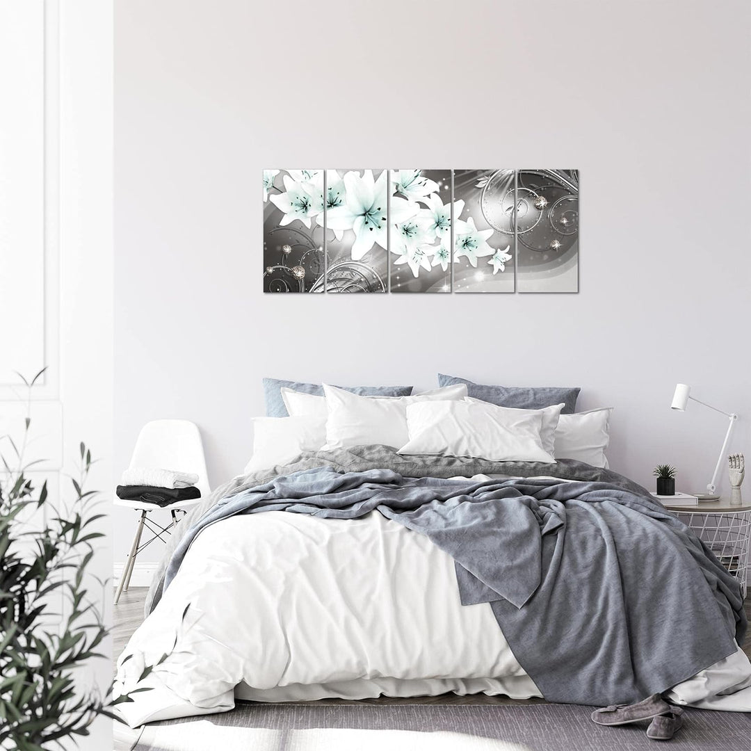 Runa Art Bild Blumen Lilien Wandbilder auf Vlies Leinwand 5 Teilig Wanddekoration Wohnzimmer Schlafz