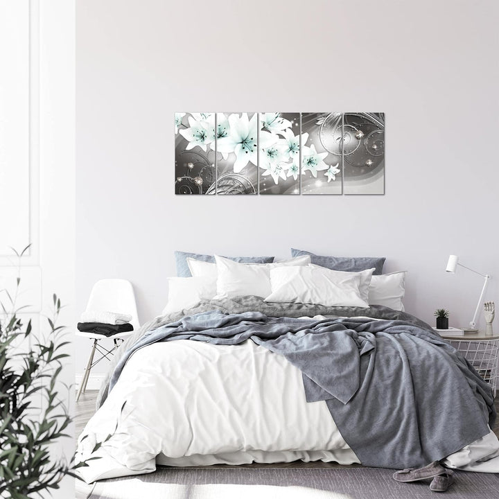 Runa Art Bild Blumen Lilien Wandbilder auf Vlies Leinwand 5 Teilig Wanddekoration Wohnzimmer Schlafz