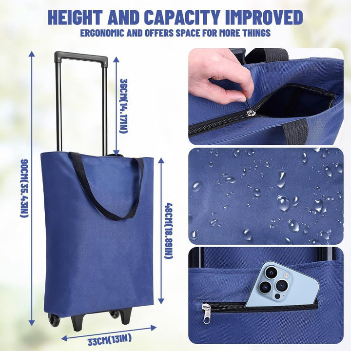 Einkaufstrolley Klappbar 30L, 2-in-1 Einkaufswagen Modern mit Tasche, Leichter Shopping Trolley bis