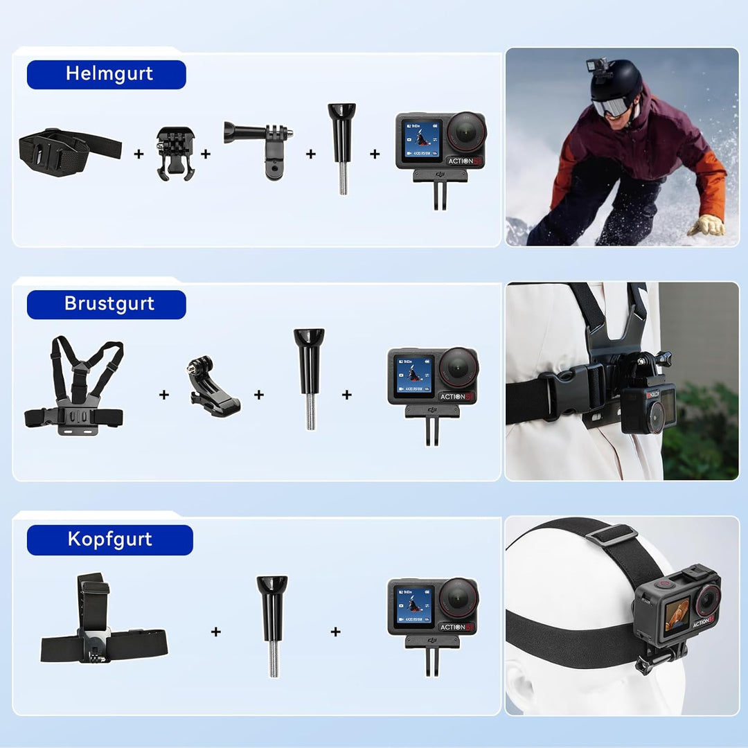 58 in 1 Action Kamera Zubehör Kit, Kompatibel mit DJI Osmo Action 5/4/3/2, Kompatibel mit Insta360 G