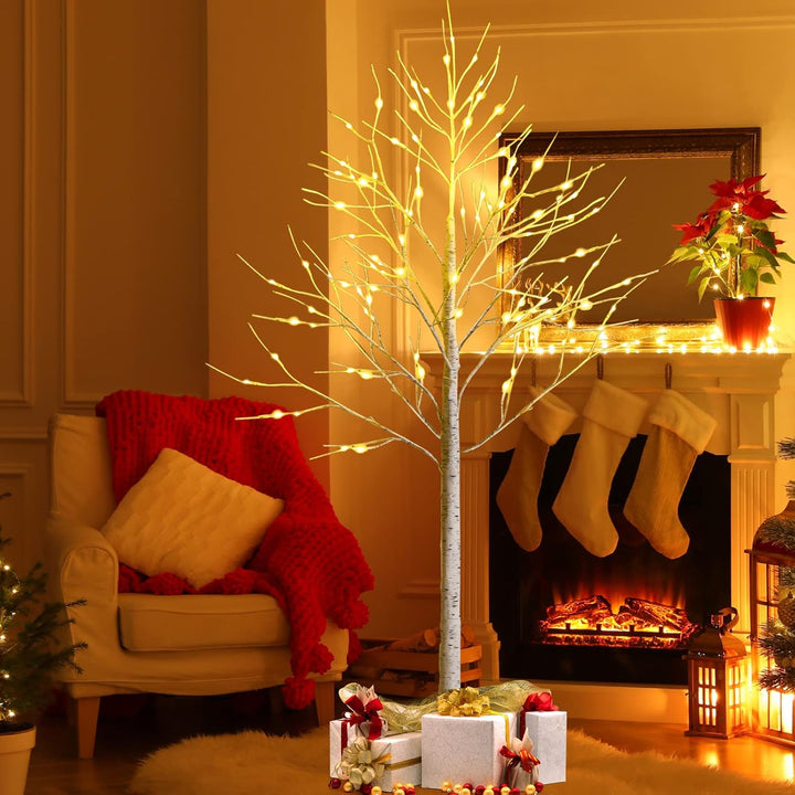 RELAX4LIFE Weisser Weihnachtsbaum Künstlich 180cm, LED Lichtbaum Birkenoptik, Christbaum mit 96 warm